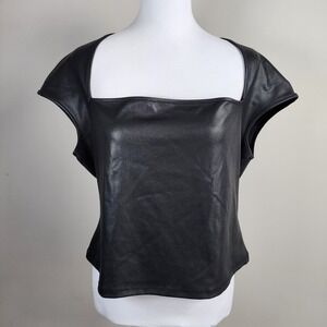H&M Divided Faux Leather Top Womens XL Black Square Neck Goth Edgy Witchy Biker